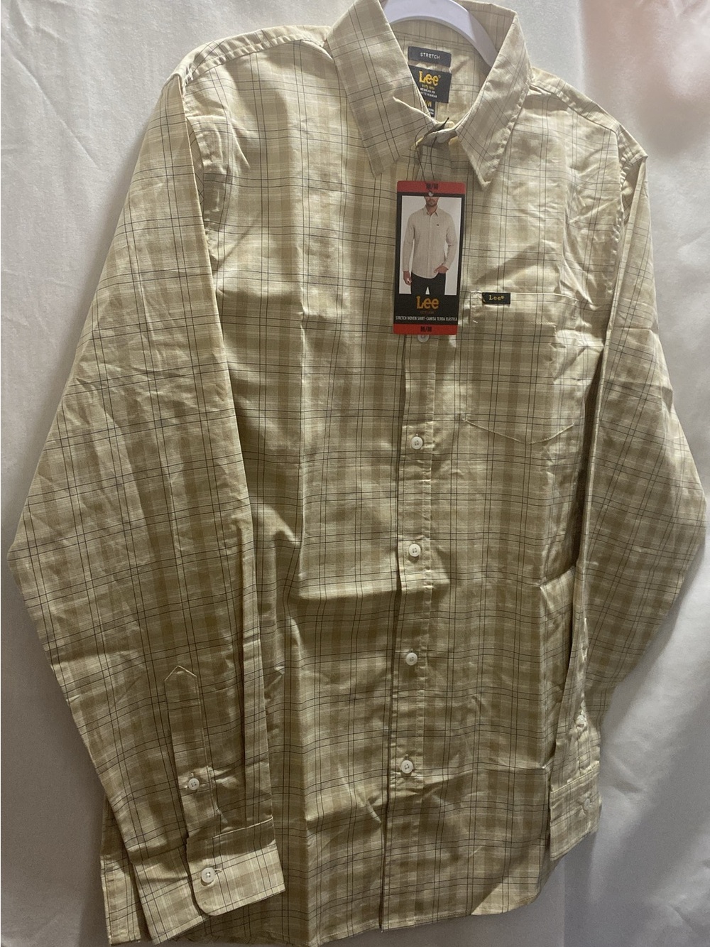 Lee Stretch Shirt Men's Size Medium (m/m) Tan Plaid pattern Long Sleeve BNWT